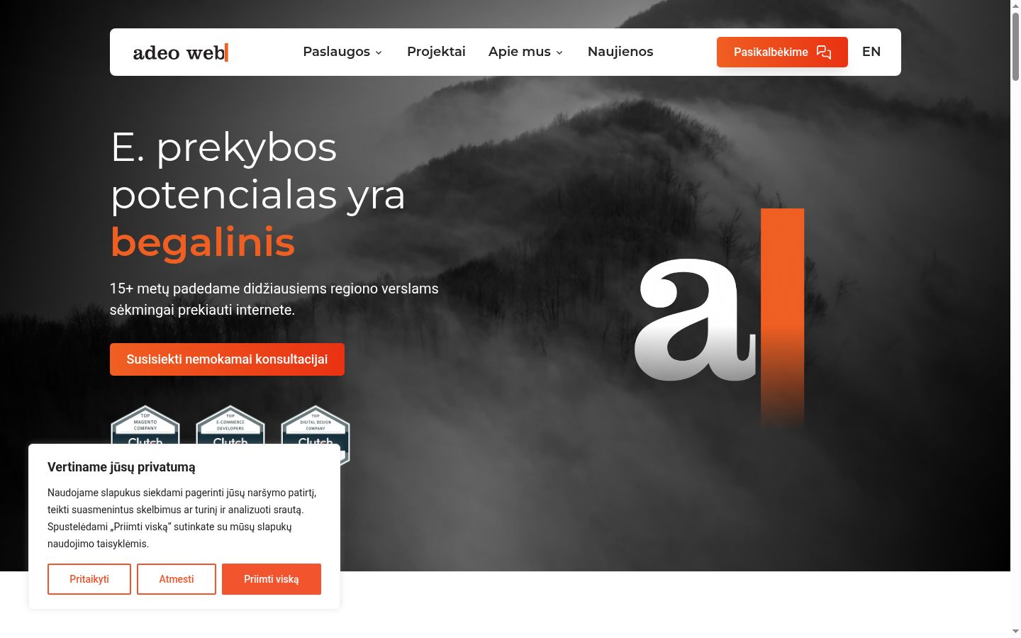 Screenshot del banner di consenso mostrato prima di qualsiasi interazione