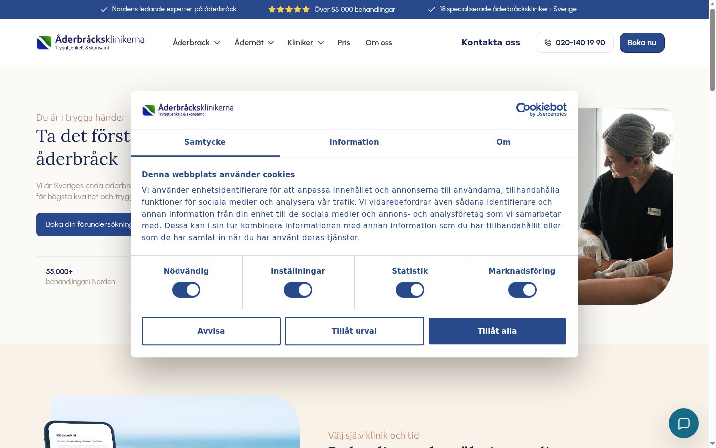 Screenshot del banner di consenso mostrato prima di qualsiasi interazione