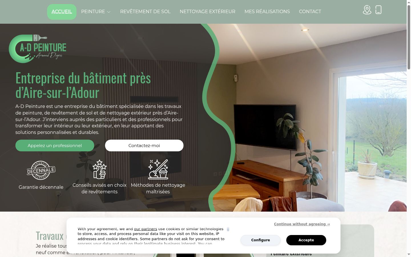 Capture d'écran de la bannière de consentement affichée avant toute interaction