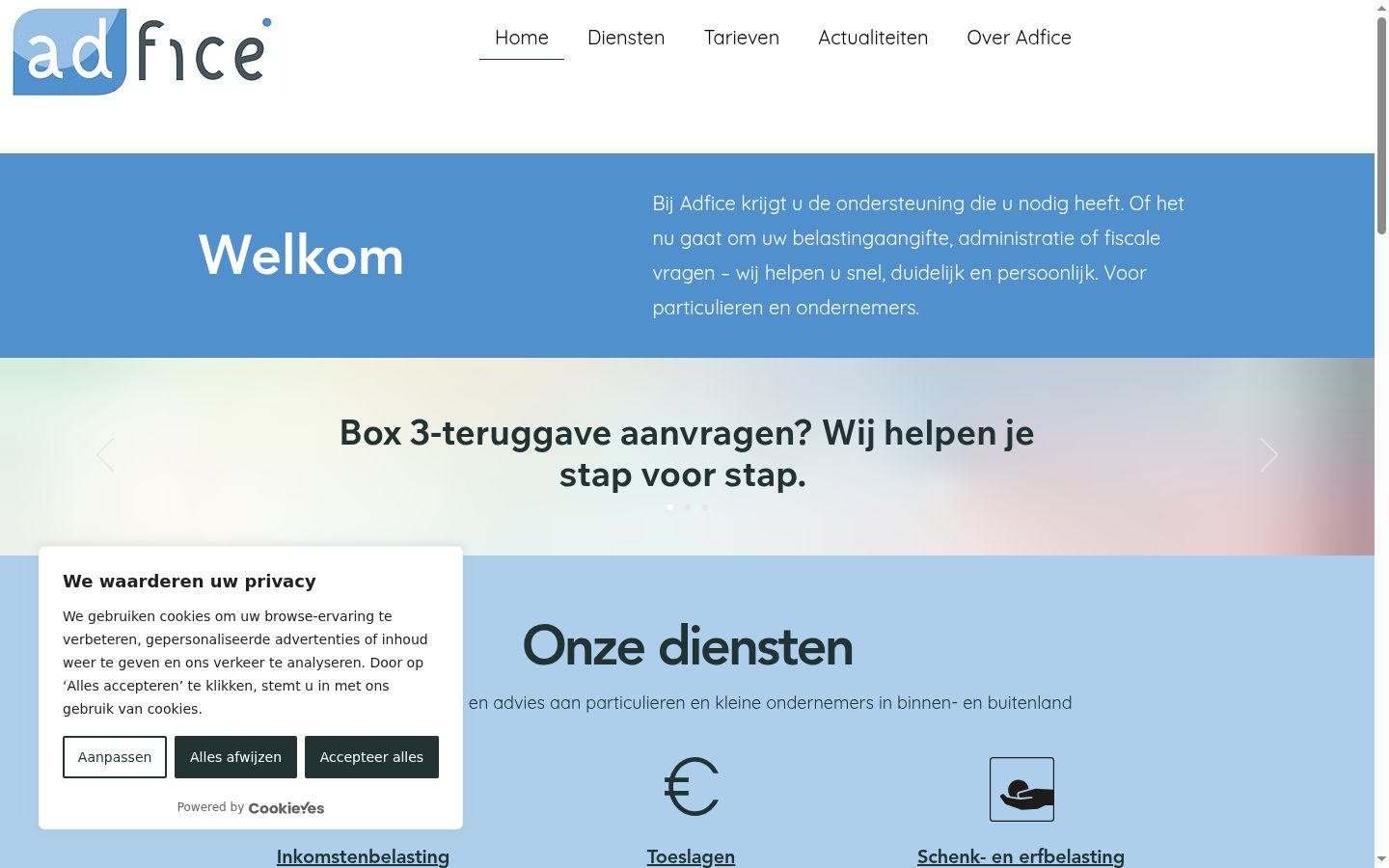 Screenshot van de toestemmingsbanner zoals getoond vóór enige interactie