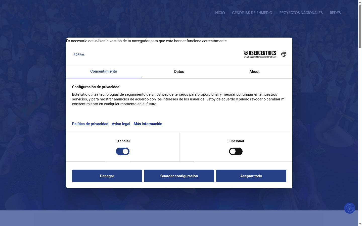 Screenshot des Einwilligungsbanners vor jeglicher Interaktion