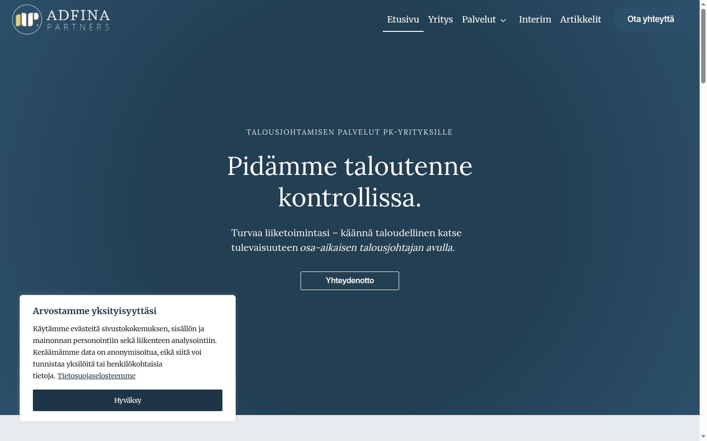 Screenshot του banner συγκατάθεσης που εμφανίστηκε πριν από οποιαδήποτε αλληλεπίδραση