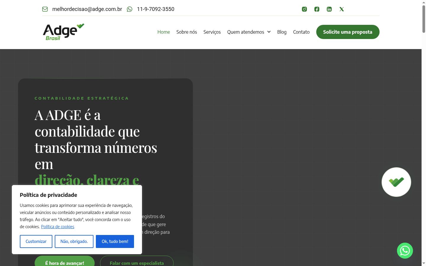 Captura de ecrã do banner de consentimento apresentado antes de qualquer interação