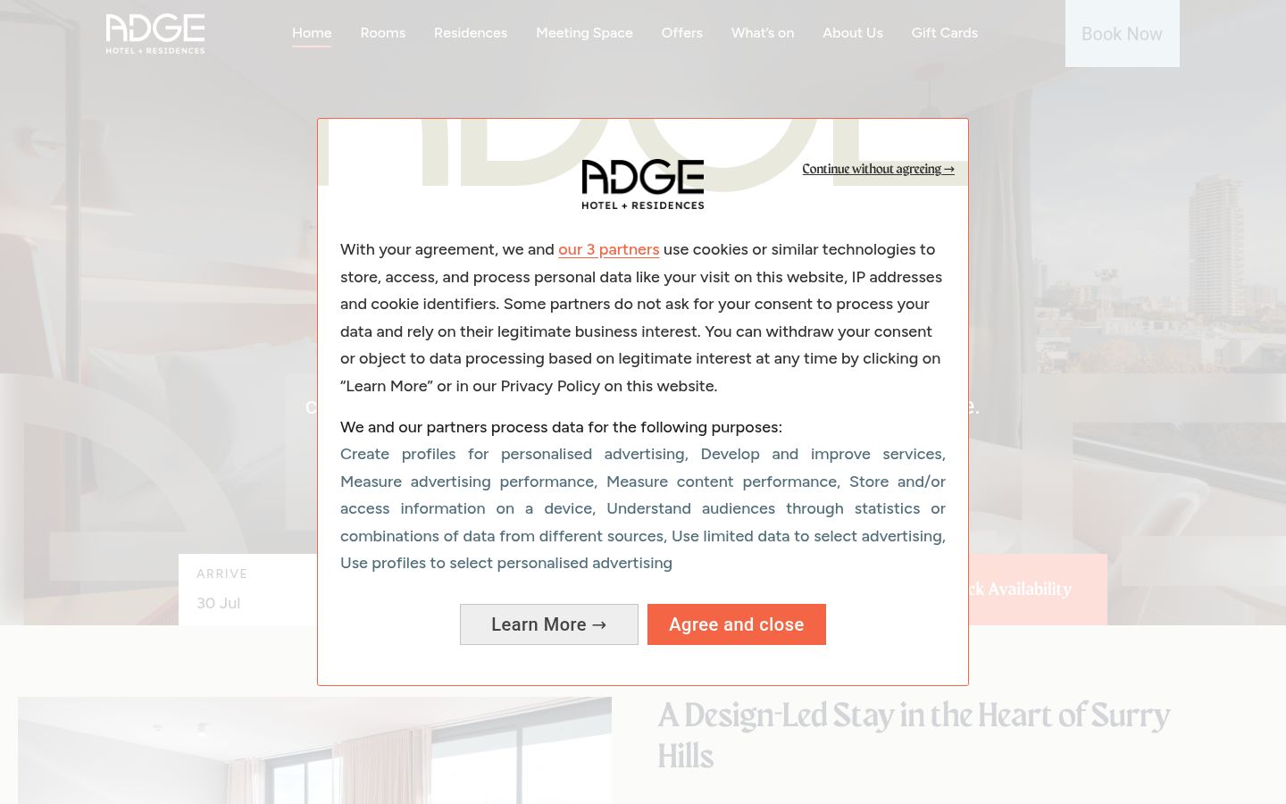 Screenshot of the consent banner shown before any interaction
