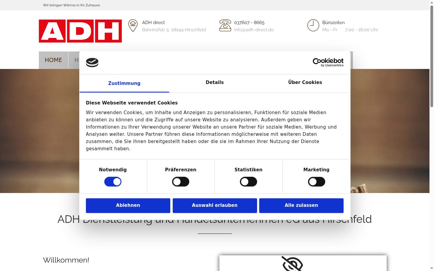 Screenshot del banner di consenso mostrato prima di qualsiasi interazione