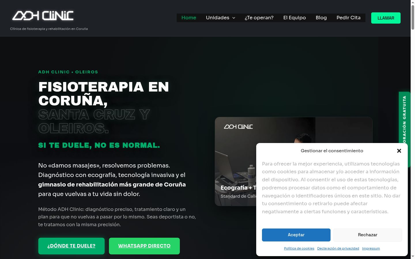 Captura de pantalla del banner de consentimiento mostrado antes de cualquier interacción