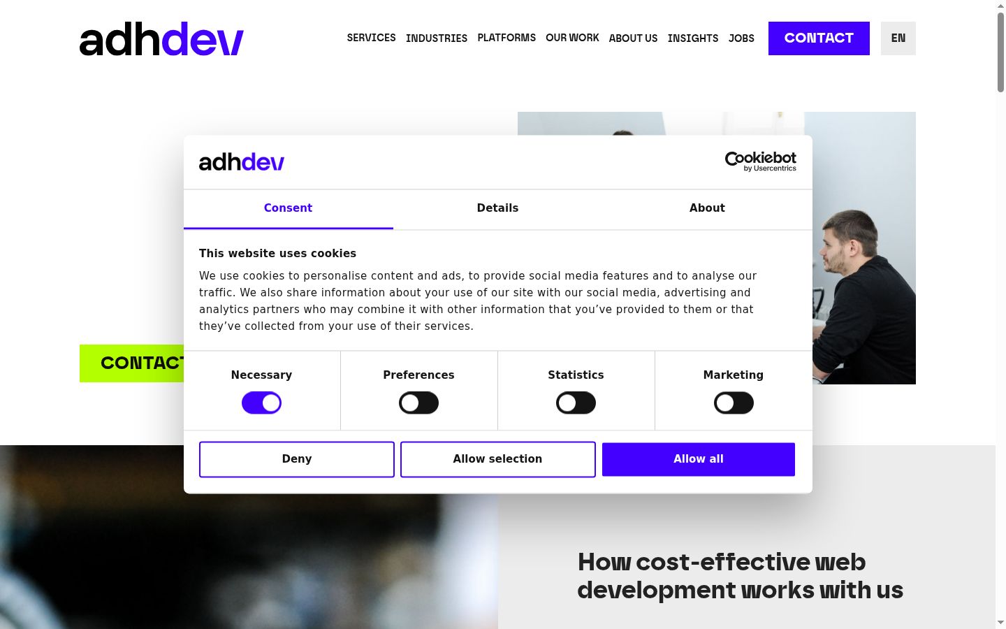 Screenshot of the consent banner shown before any interaction