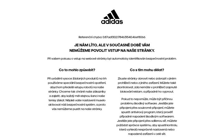 Snímek obrazovky adidas.cz