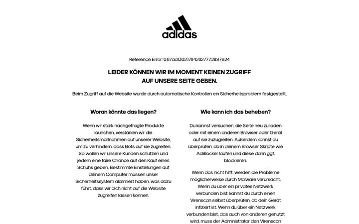 Skjámynd af adidas.de