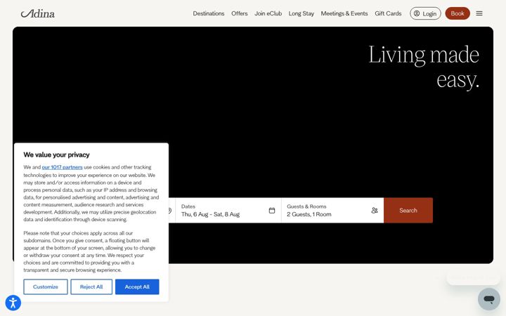 Screenshot stránky adinahotels.com