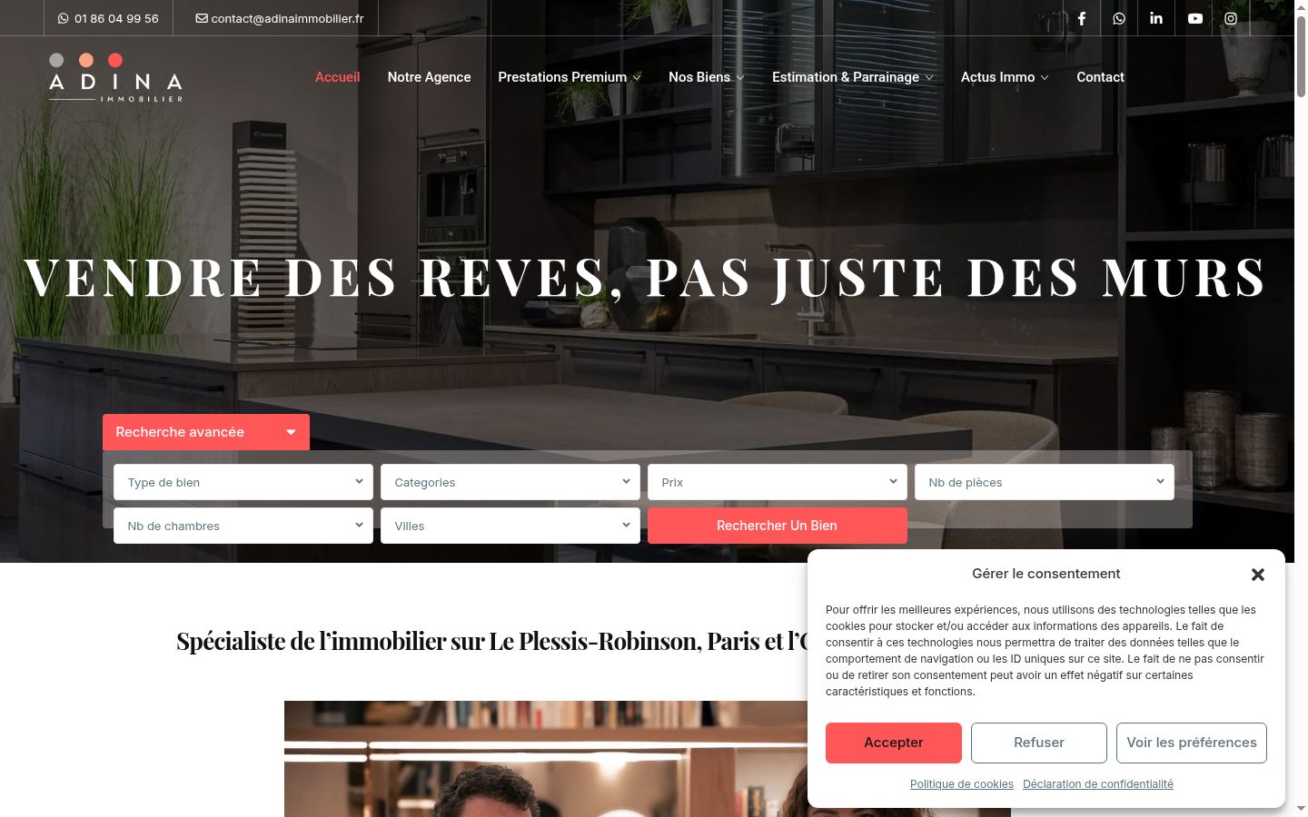 Capture d'écran de la bannière de consentement affichée avant toute interaction