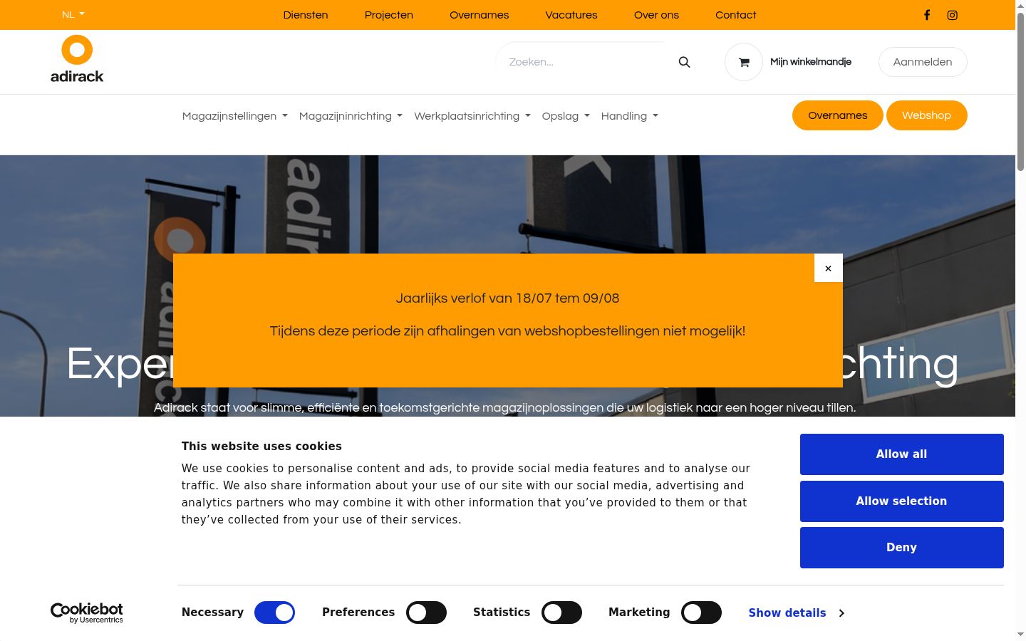 Screenshot des Einwilligungsbanners vor jeglicher Interaktion