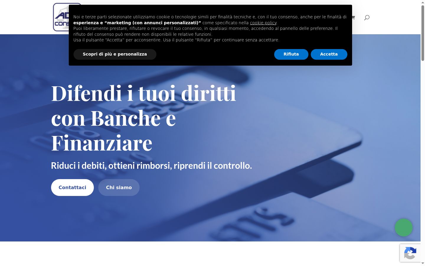 Screenshot del banner di consenso mostrato prima di qualsiasi interazione