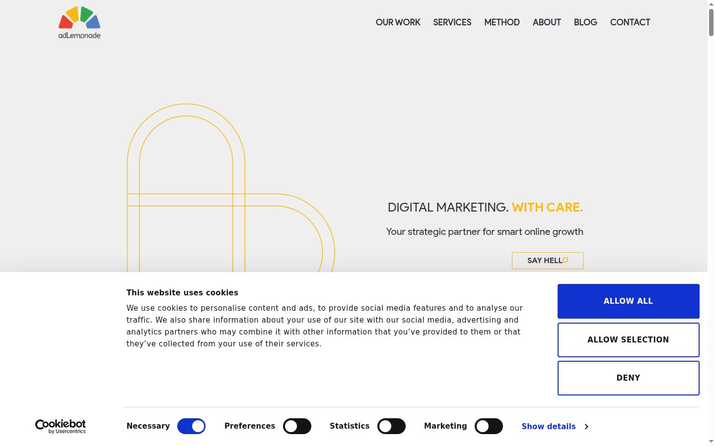 Screenshot del banner di consenso mostrato prima di qualsiasi interazione