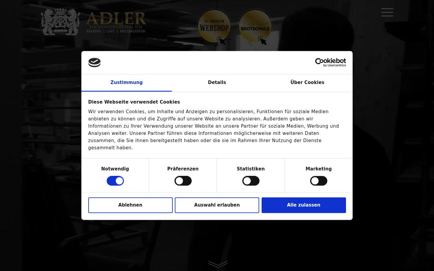 Screenshot of the consent banner shown before any interaction