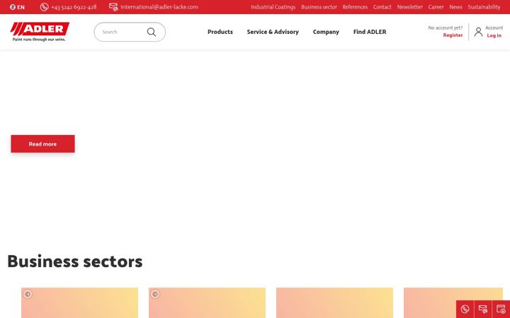 Snimka zaslona za adler-coatings.com