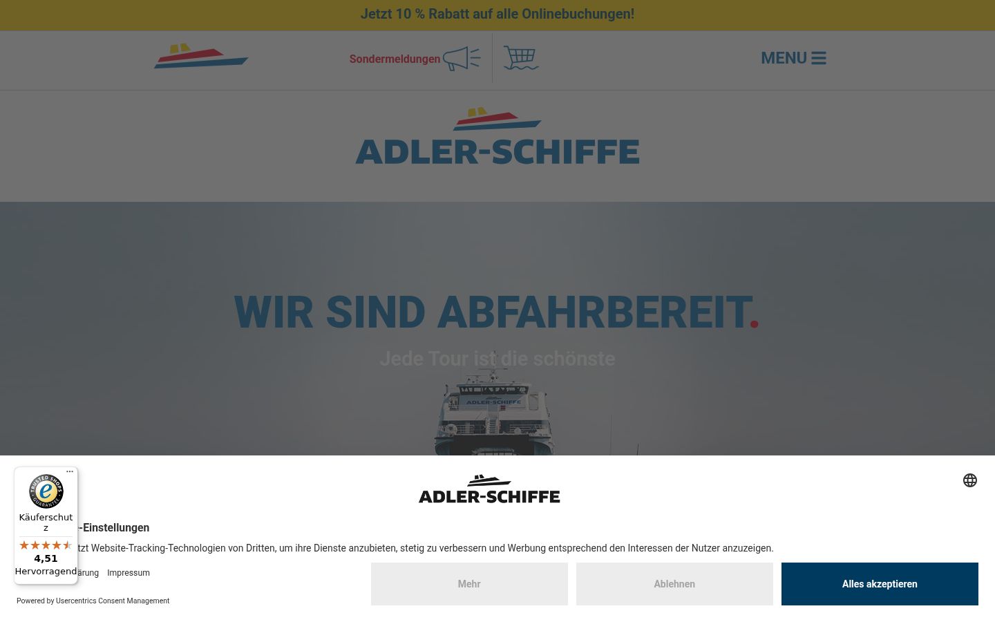 Screenshot des Einwilligungsbanners vor jeglicher Interaktion