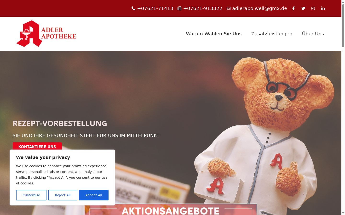 Screenshot des Einwilligungsbanners vor jeglicher Interaktion