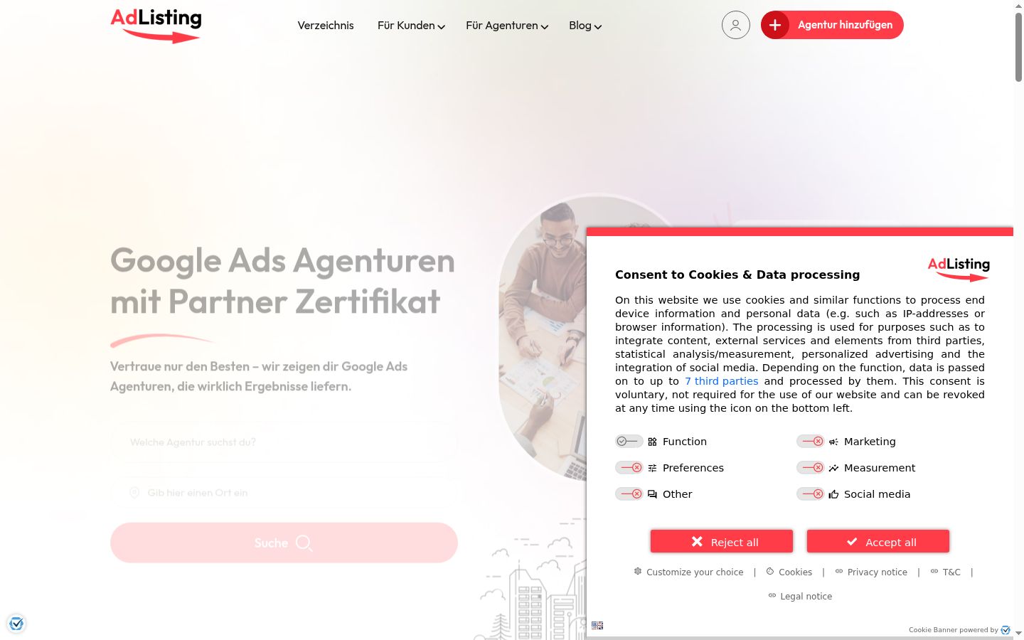 Screenshot tal-banner tal-kunsens muri qabel kwalunkwe interazzjoni