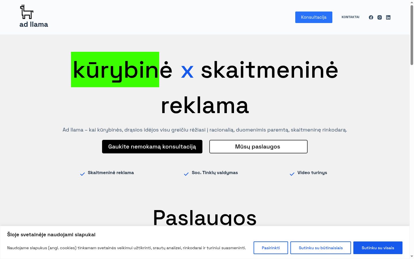 Ekrānuzņēmums ar piekrišanas baneri, kas tika rādīts pirms jebkādas mijiedarbības