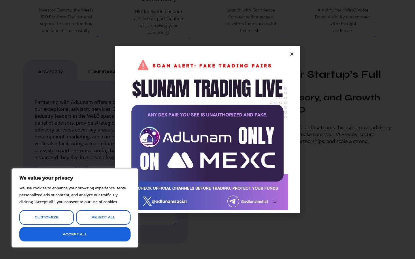 Screenshot of the consent banner shown before any interaction