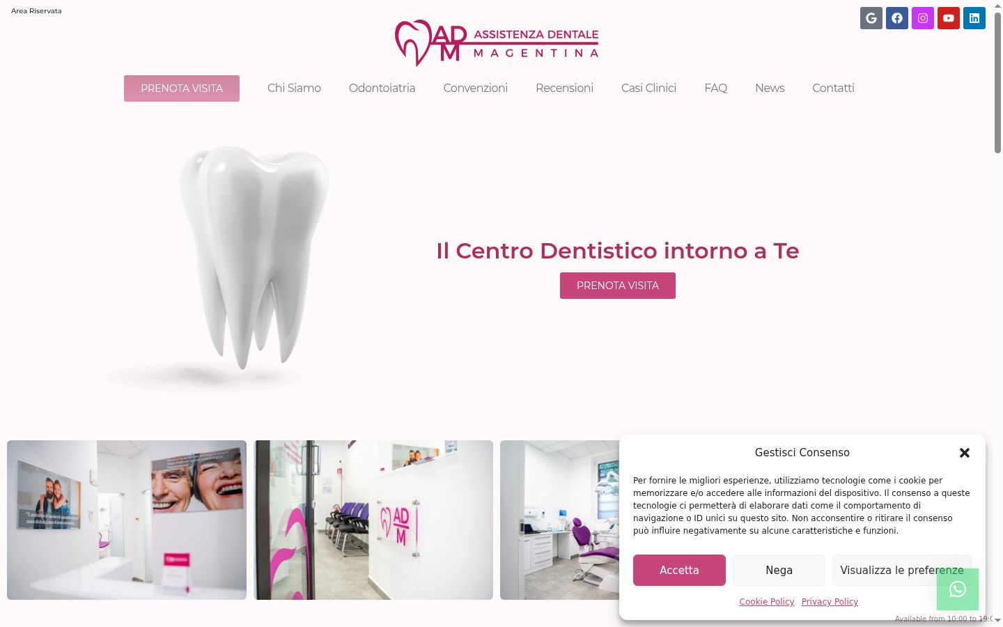 Screenshot del banner di consenso mostrato prima di qualsiasi interazione