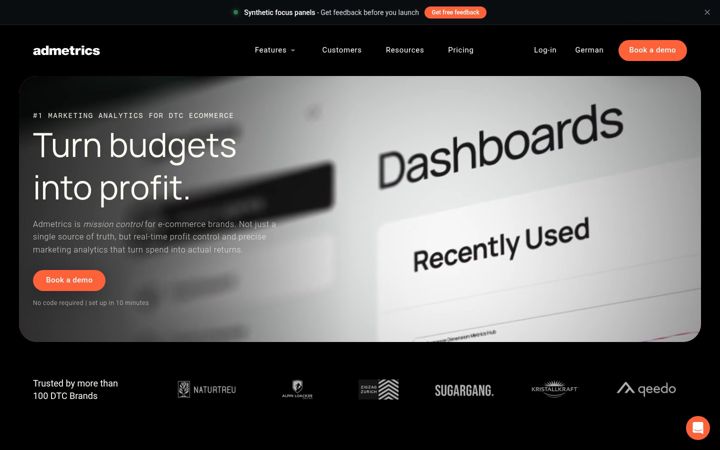 Screenshot di admetrics.io