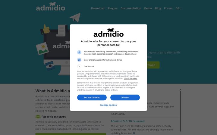 Screenshot of admidio.org