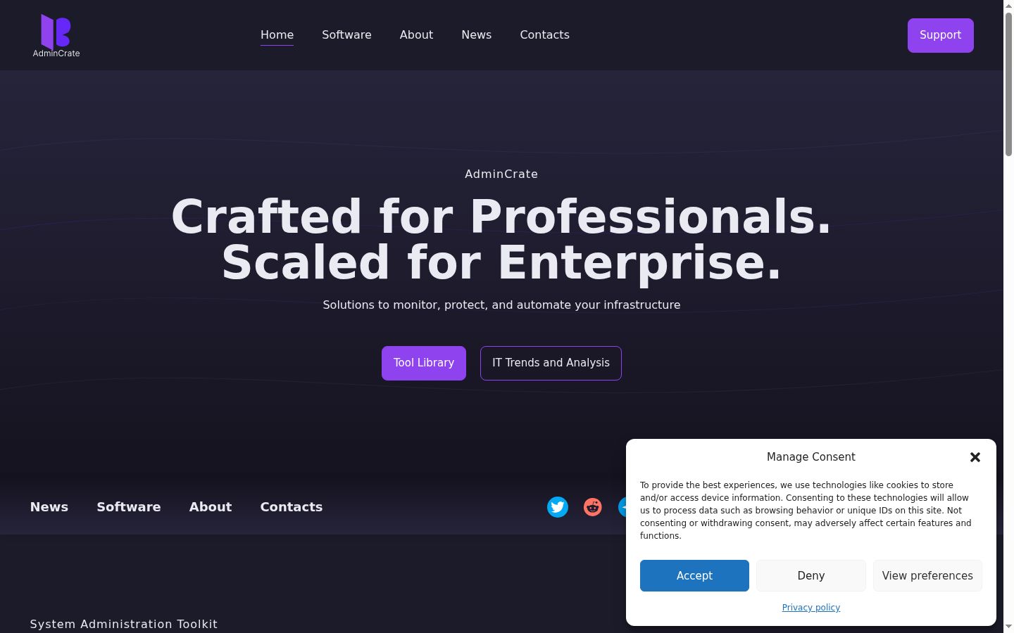 Screenshot del banner di consenso mostrato prima di qualsiasi interazione