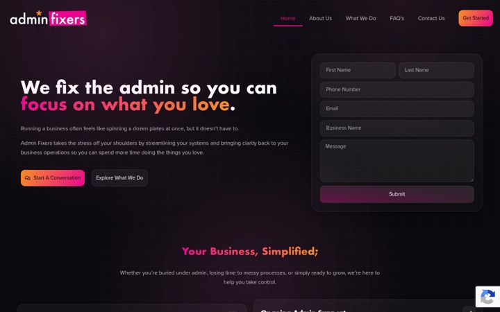 Screenshot of adminfixers.co.uk