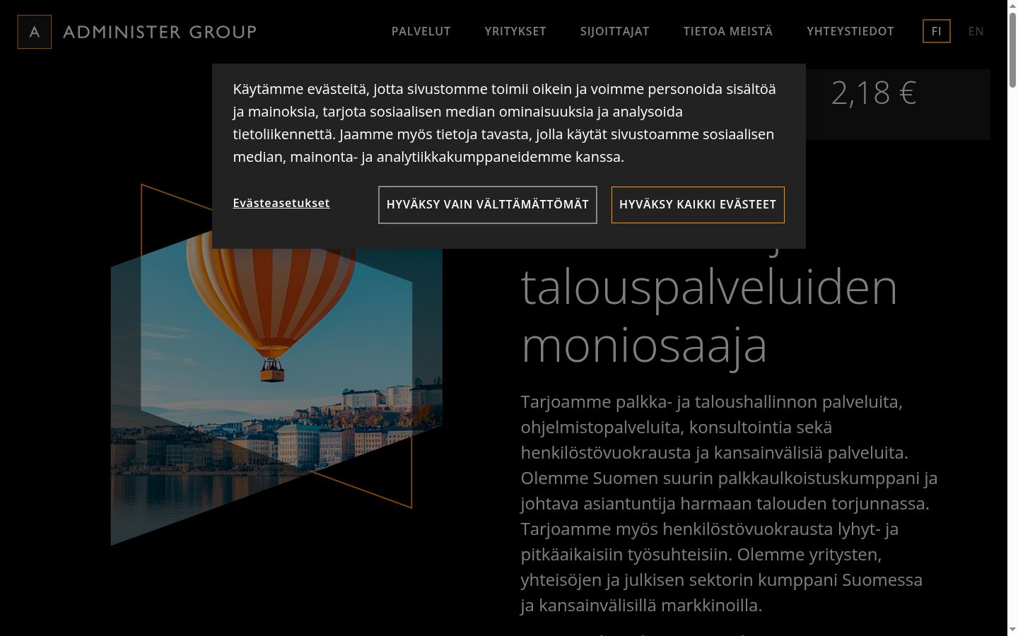 Sutikimo reklamjuostės, rodytos prieš bet kokią sąveiką, ekrano kopija