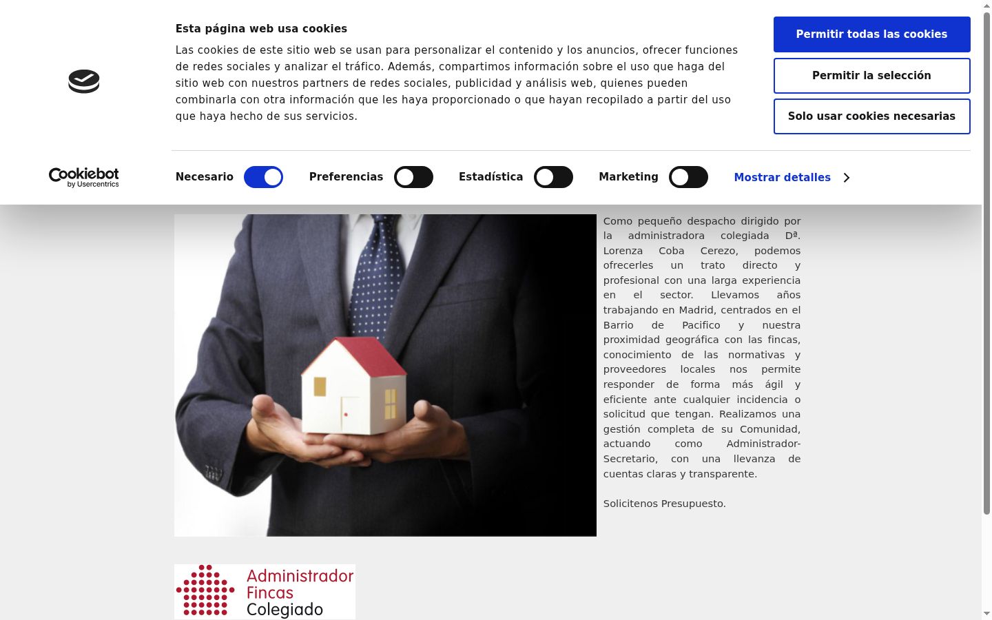 Captura de pantalla del banner de consentimiento mostrado antes de cualquier interacción