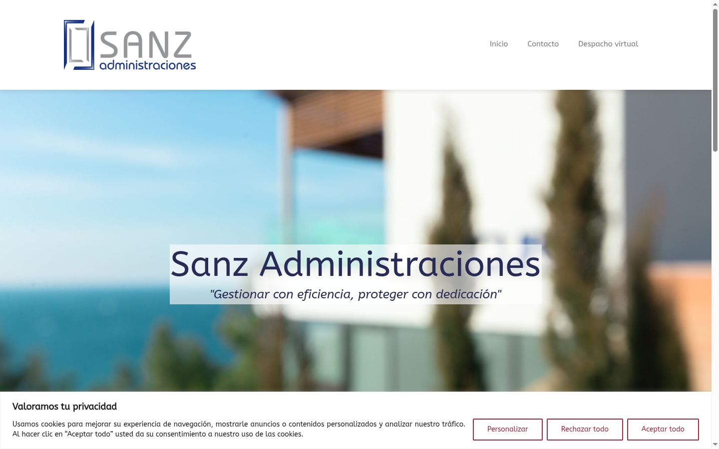 Captura de pantalla del banner de consentimiento mostrado antes de cualquier interacción