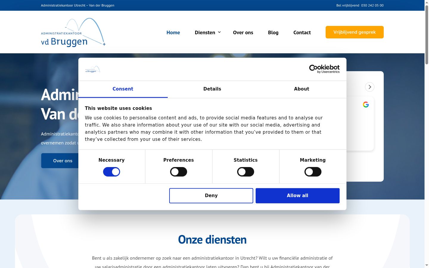 Screenshot des Einwilligungsbanners vor jeglicher Interaktion