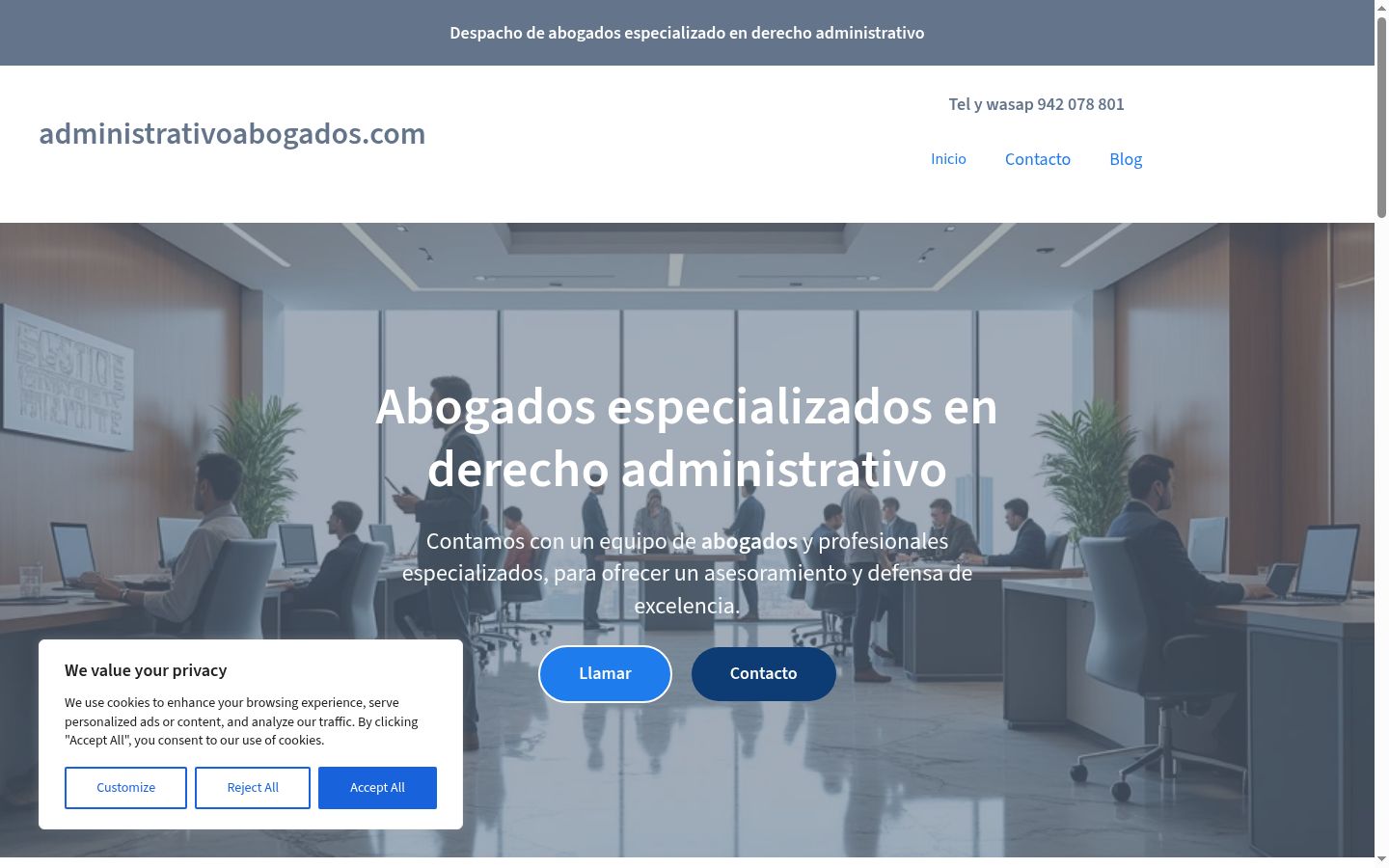 Captura de pantalla del banner de consentimiento mostrado antes de cualquier interacción
