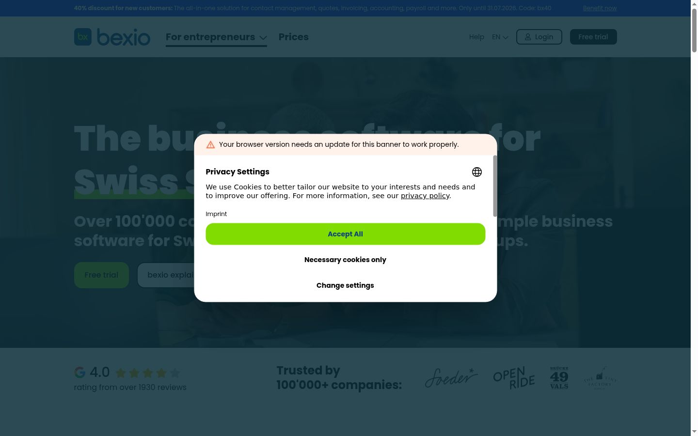 Screenshot van de toestemmingsbanner zoals getoond vóór enige interactie