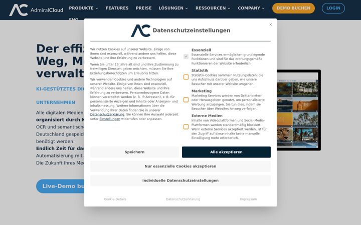 Screenshot of admiralcloud.com