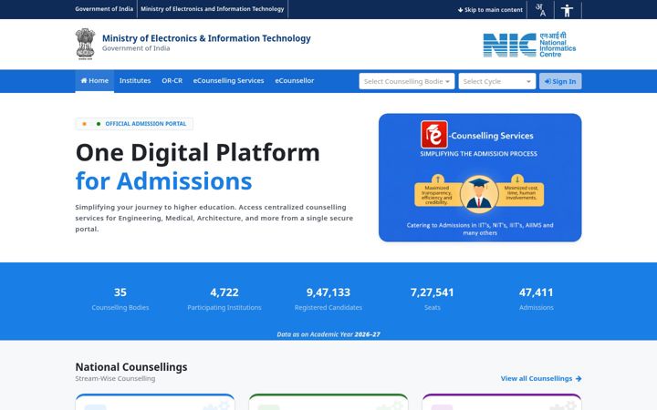 Skærmbillede af admissions.nic.in
