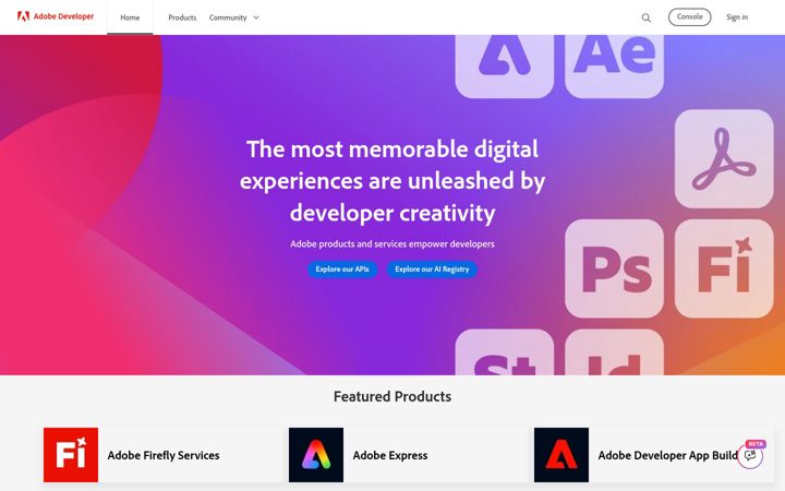 Captura de ecrã de adobe.io
