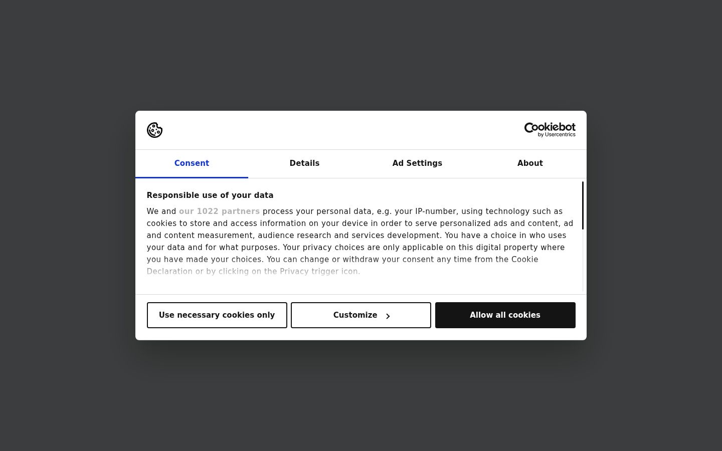 Captură de ecran a bannerului de consimțământ afișat înainte de orice interacțiune
