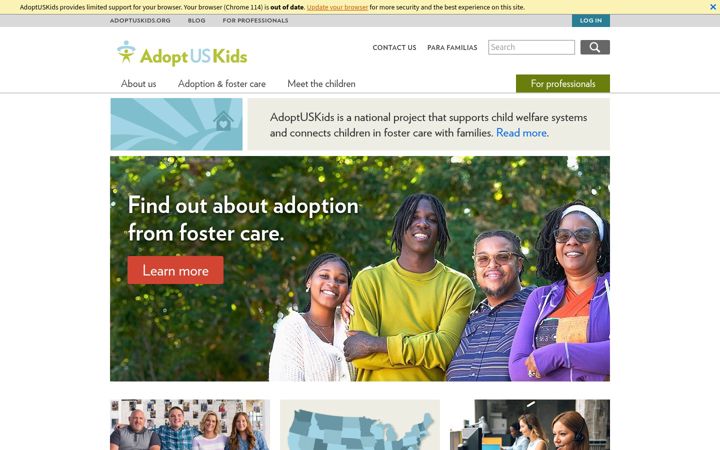 Screenshot of adoptuskids.org