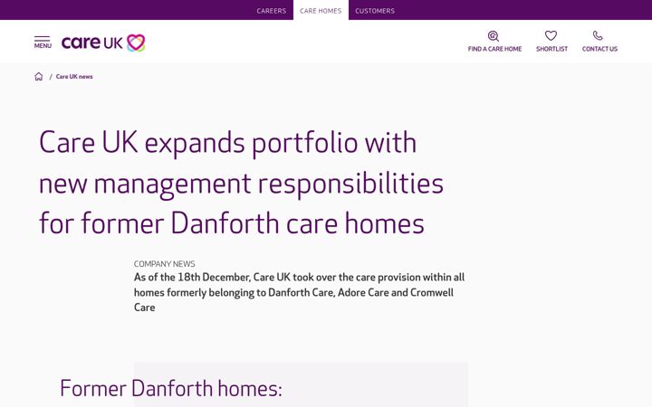 Screenshot of adorecarehomes.co.uk