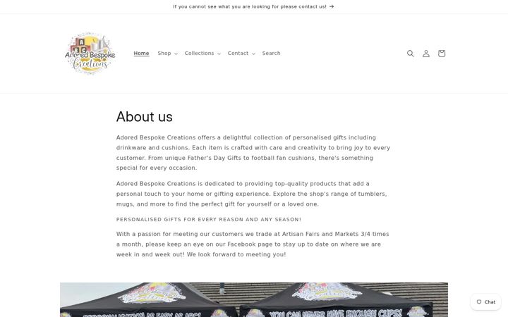 Screenshot of adoredbespokecreations.co.uk