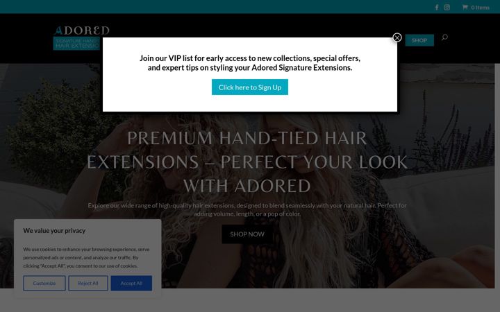 Captura de ecrã de adoredhairextensions.com