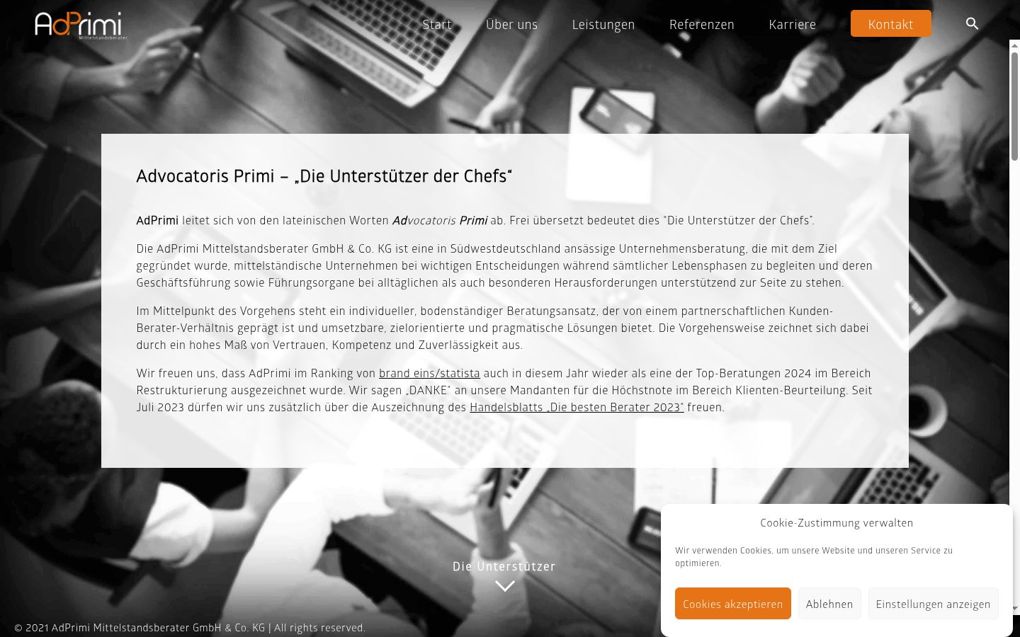 Screenshot des Einwilligungsbanners vor jeglicher Interaktion