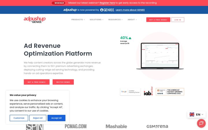 Screenshot του adpushup.com