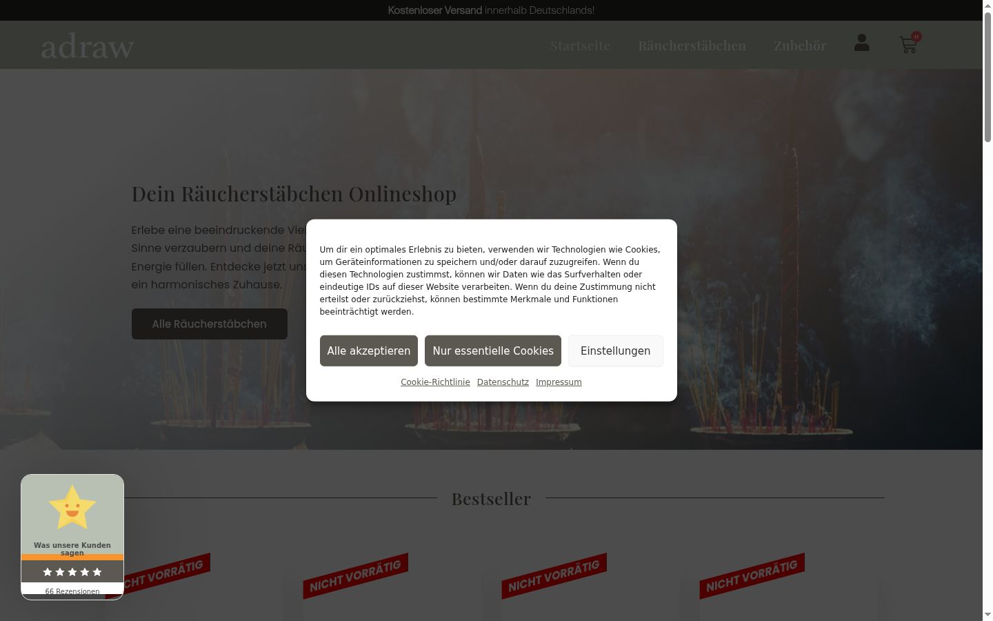 Screenshot des Einwilligungsbanners vor jeglicher Interaktion