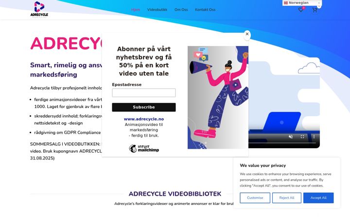 Snímek obrazovky adrecycle.no