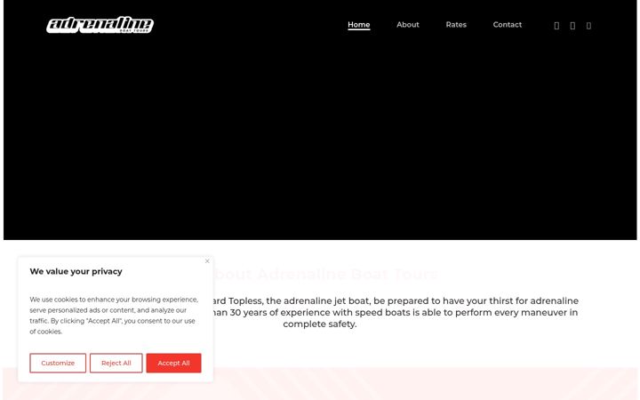 Screenshot of adrenalineboattours.com