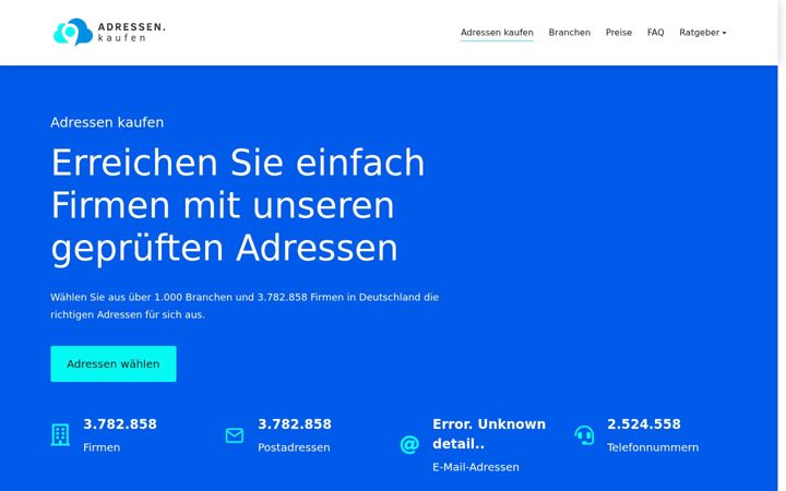 Posnetek zaslona adressen.kaufen